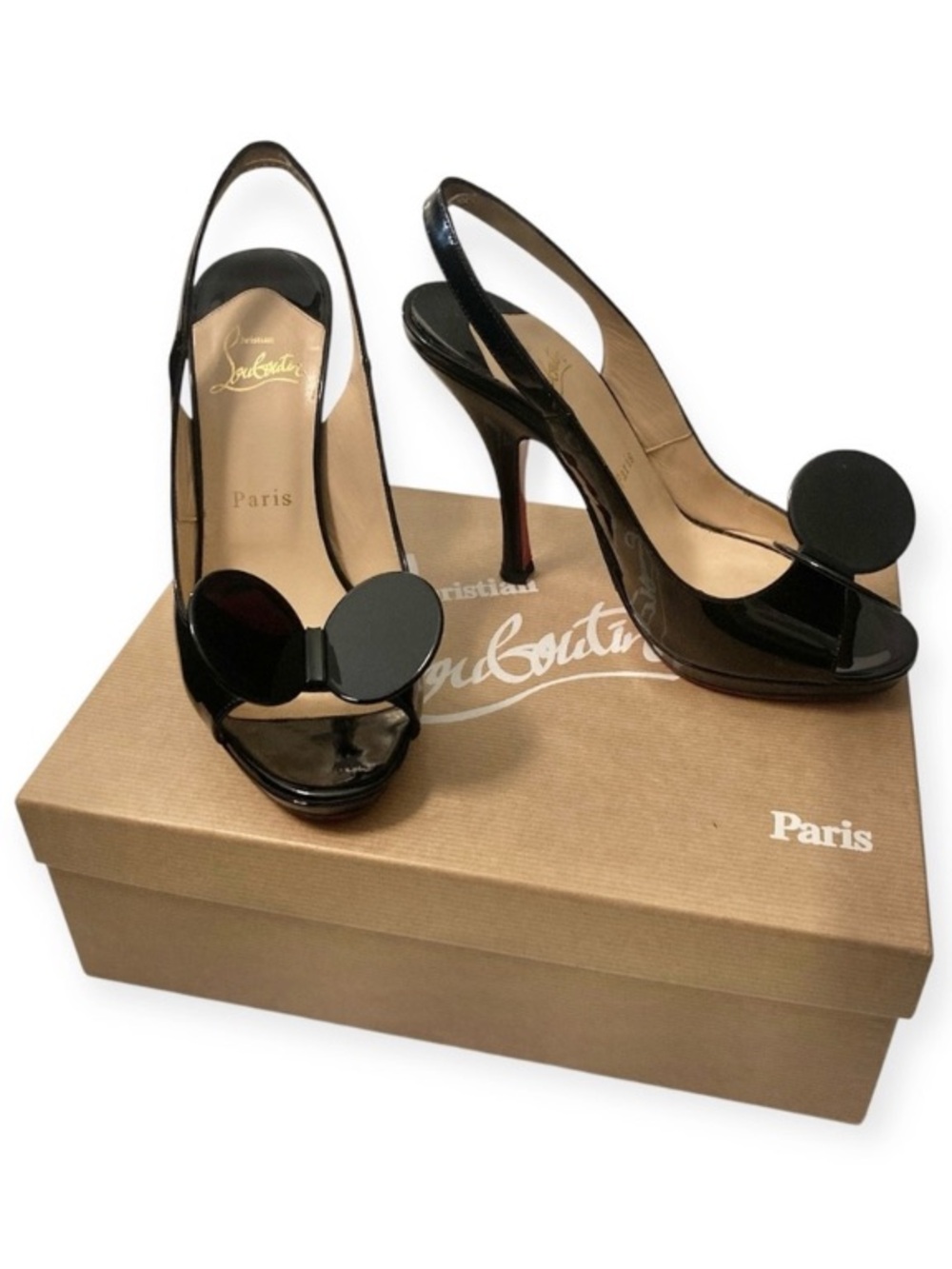 Christian Louboutin Miss Mouse 120 Black Patent Leather High Heels Mickey Siz 37
